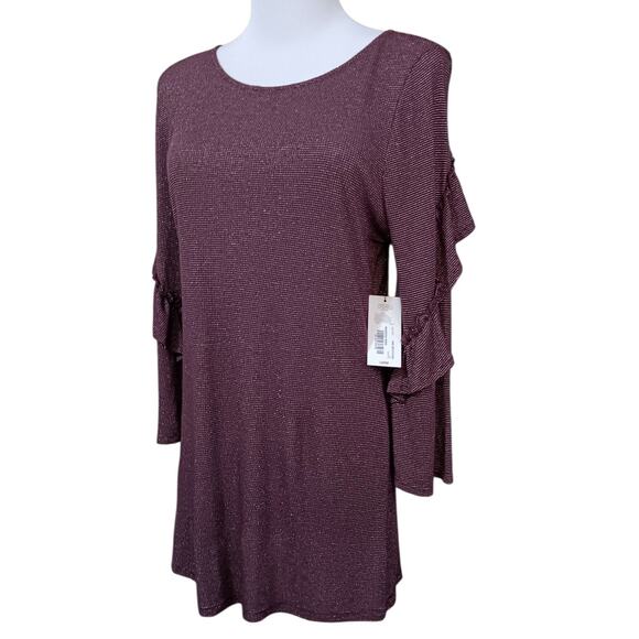 NEW ANA Stretchy Tunic Top Blouse Large Dark Purple Sparkle Ruffle Dressy Career - Picture 8 of 9